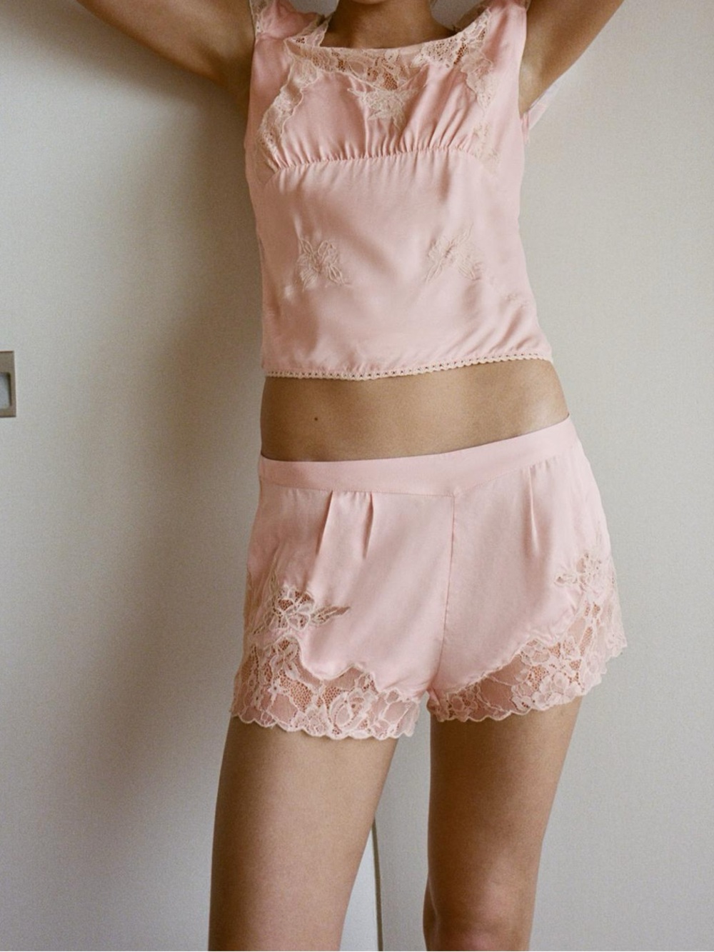 EMBROIDERED LACE SATIN SHORTS